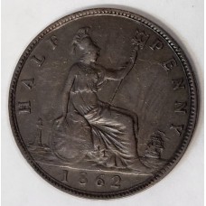 GREAT BRITAIN UK 1862 . HALF 1/2 PENNY . VARIETY . No 8 RIGHT TO LIGHTHOUSE